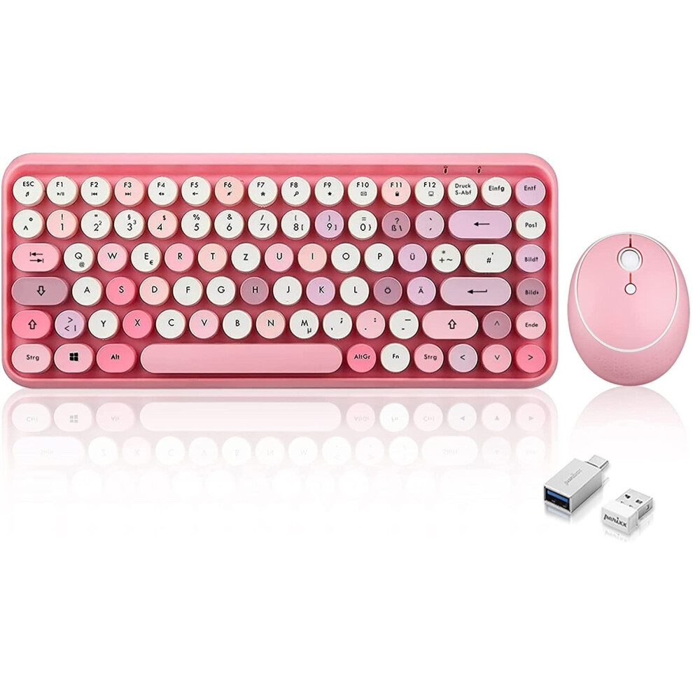Perixx Periduo-713 Wireless Mini Keyboard And Mouse Desktop Set, Retro Vintage Typewriter Design, Qwertz Pink 4049571003719