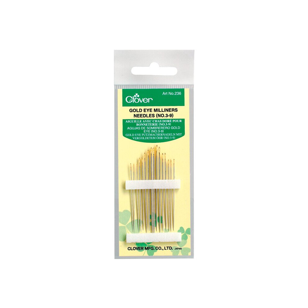 Clover Gold Eye Milliners Needles-Size 3/9 16/Pkg -236-3/9