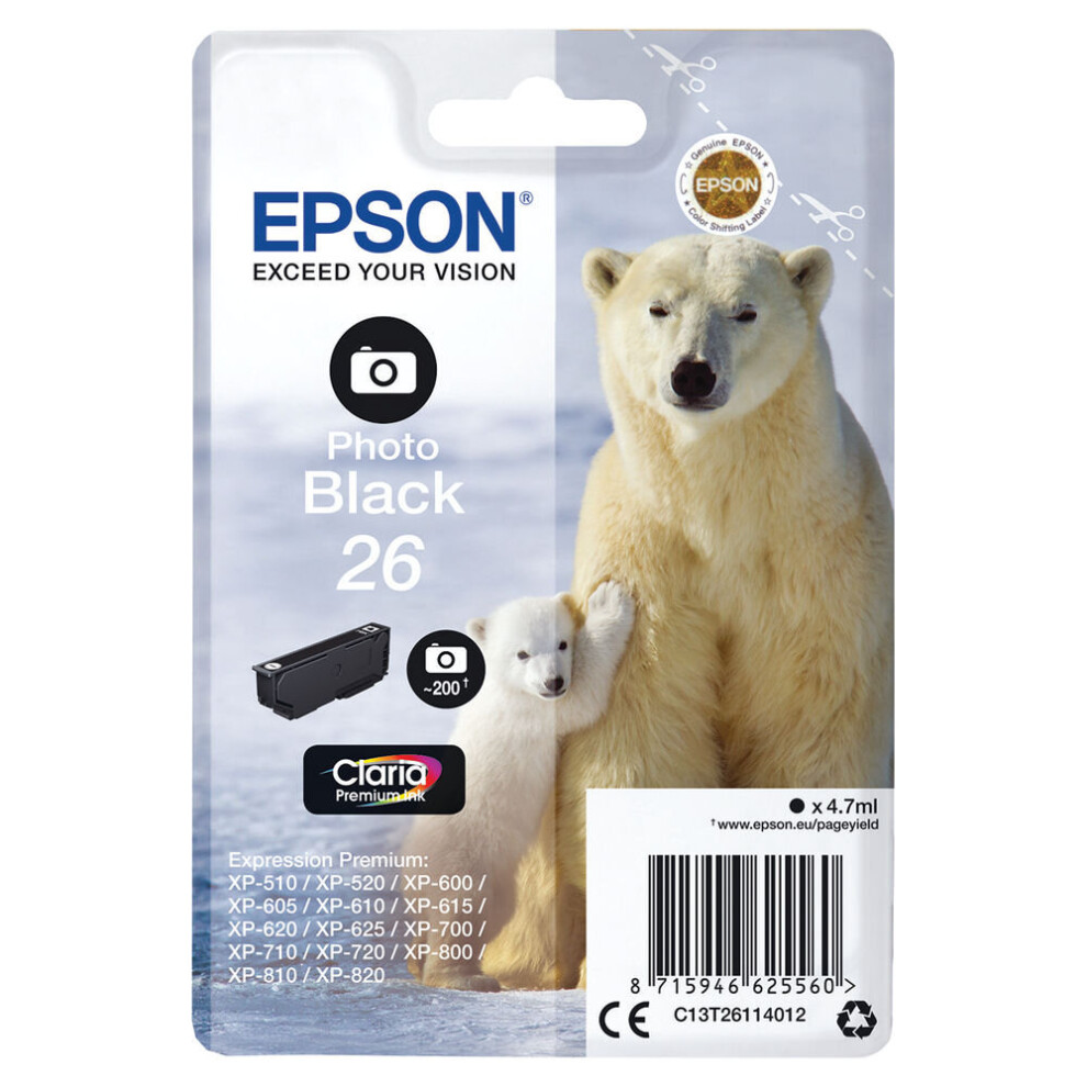 Epson 26 Photo Black Inkjet Cartridge C13T26114012 EP62556