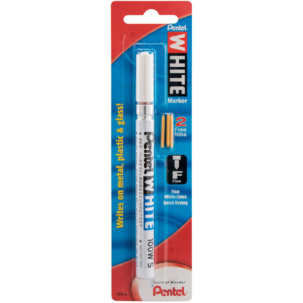 Pentel Arts Permanent Ink Marker W/Fine Point-White -100W-S