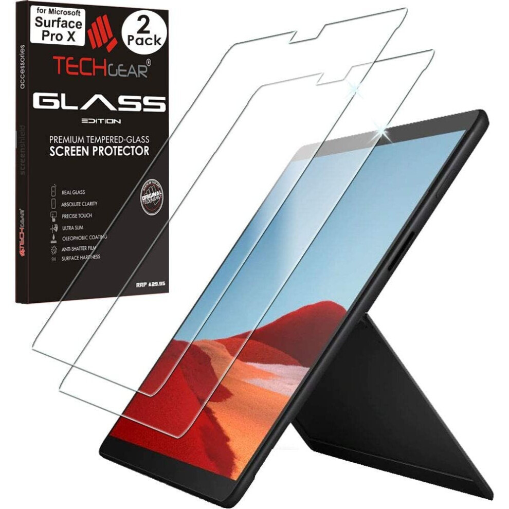 TECHGEAR GLASS Edition [2 Pack] Screen Protectors fits Microsoft Surface Pro X, Genuine Tempered Glass Screen Protectors [9H...