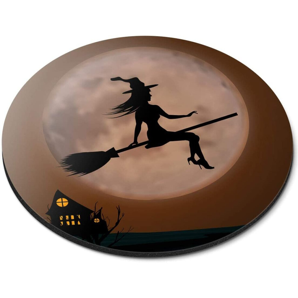 Witch Silhouette Halloween - Flexible Round 5Mm Rubber Mouse Mat Pad Office Home Novelty Printed Desk Accessory 16804 7626008955611