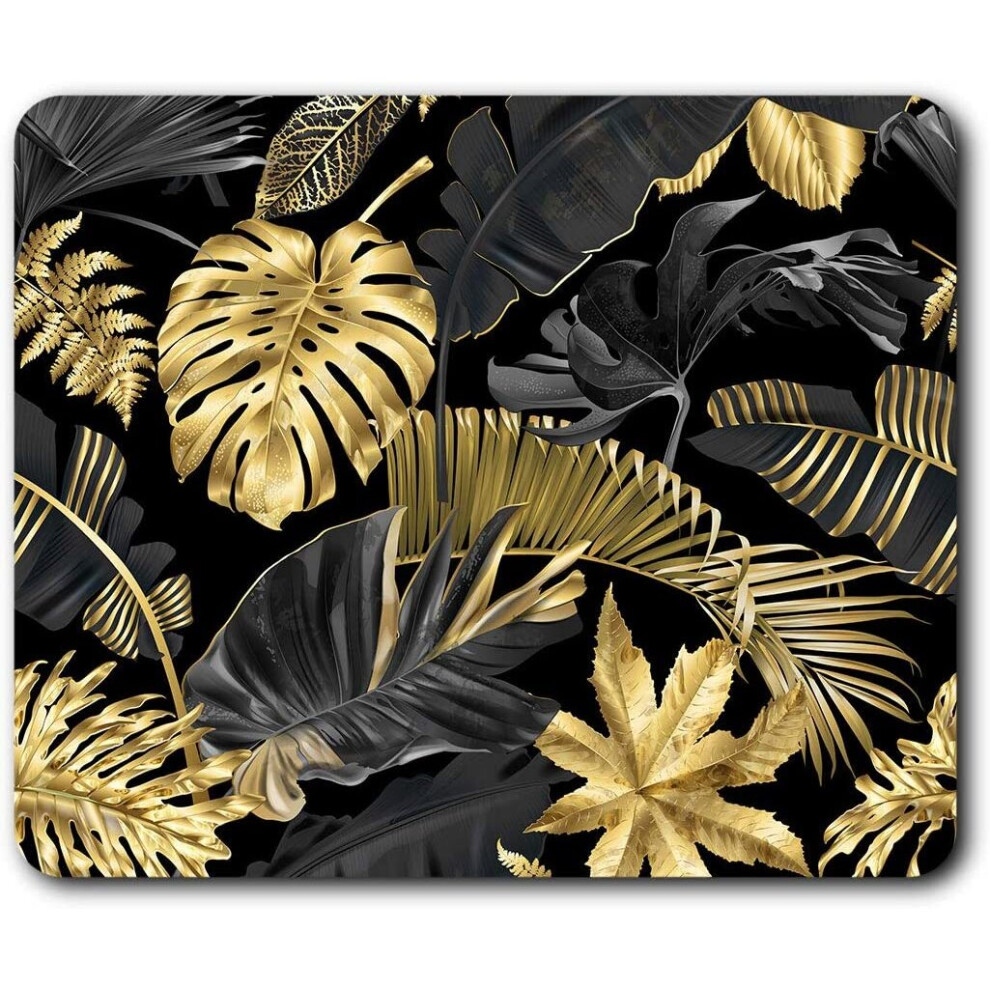 & Tropical Leaf Print Mouse Mat Pad Computer Pc Laptop Gaming Office Home Desk Accessory Gadget 24546 Gold/Black 7625999396939