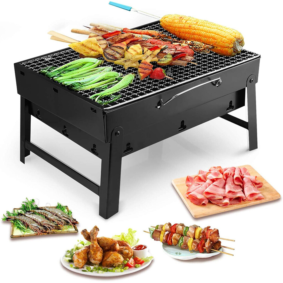 Uten Portable Barbecue Stainless Steel Charcoal Smoker Char Broil BBQ Pit Grill for Ourdoor Camping (Small), Black