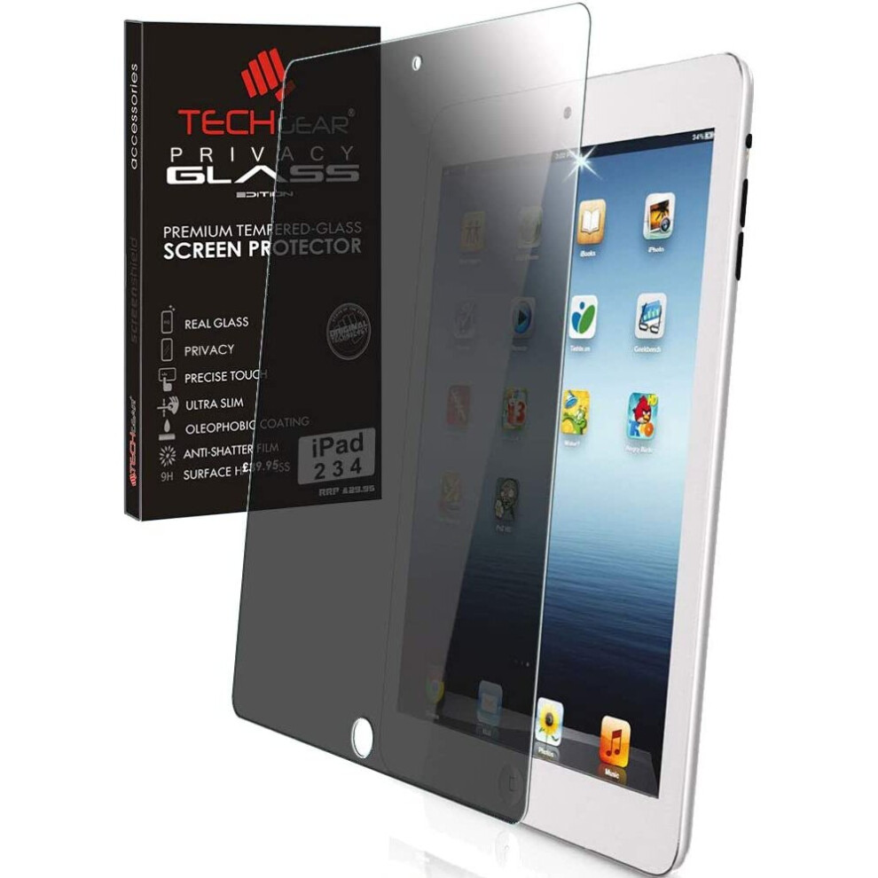 Techgear Anti Spy Screen Protector For Ipad 4 3 2 - Privacy Glass Edition Genuine Tempered Glass Screen Protector Guard Cover...