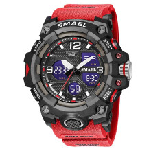 (Red) Mens Outdoors Watch Multifunctional Waterproof Digital Watch
