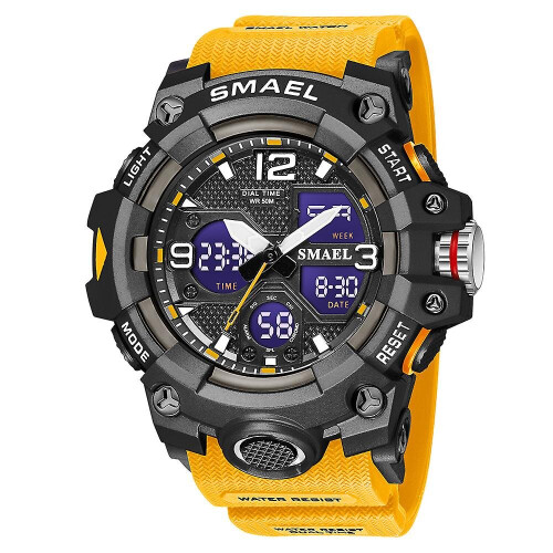 (Orange) Mens Outdoors Watch Multifunctional Waterproof Digital Watch
