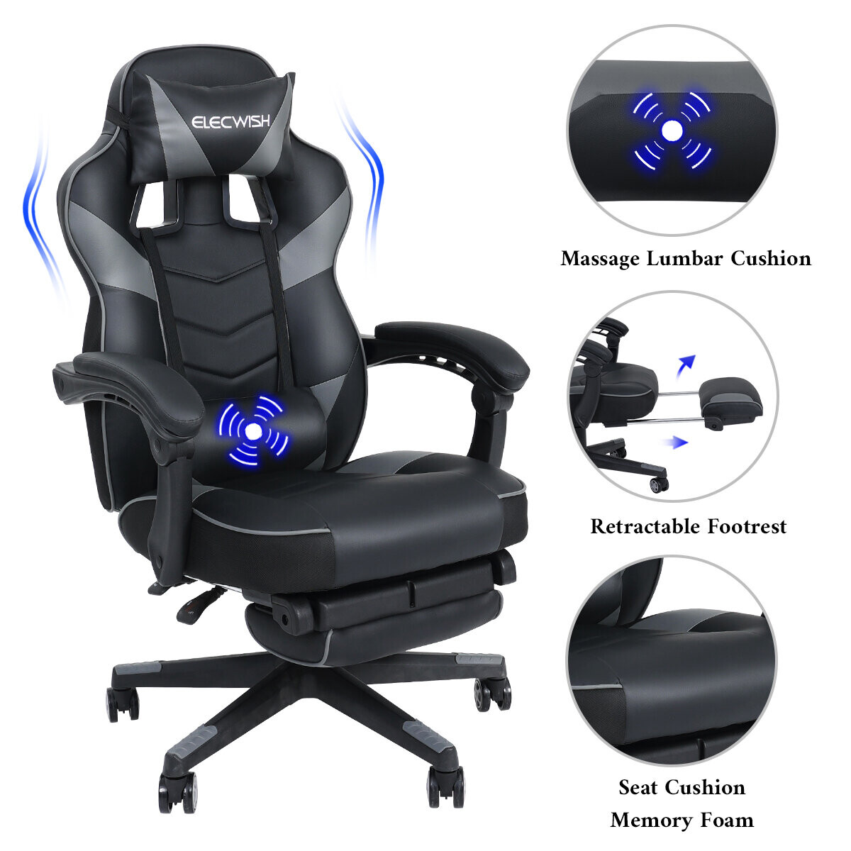 Massage Gaming Office Chair Executive Computer Desk Chair Ergonomic PU on OnBuy