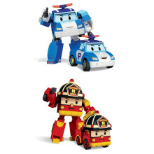 (Polly + Roy) Robocar Poli Toy Car Transformed Pull Back Robot Kids Car Toys Action Figure