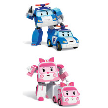 (Polly + Amba) Robocar Poli Toy Car Transformed Pull Back Robot Kids Car Toys Action Figure