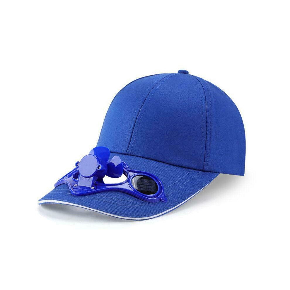 (BLUE HAT) Solar Panel Cooling Fan Hat Cap Summer Camping Visor Baseball