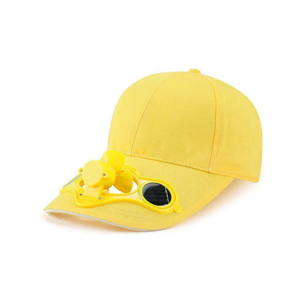 (YELLOW HAT) Solar Panel Cooling Fan Hat Cap Summer Camping Visor Baseball