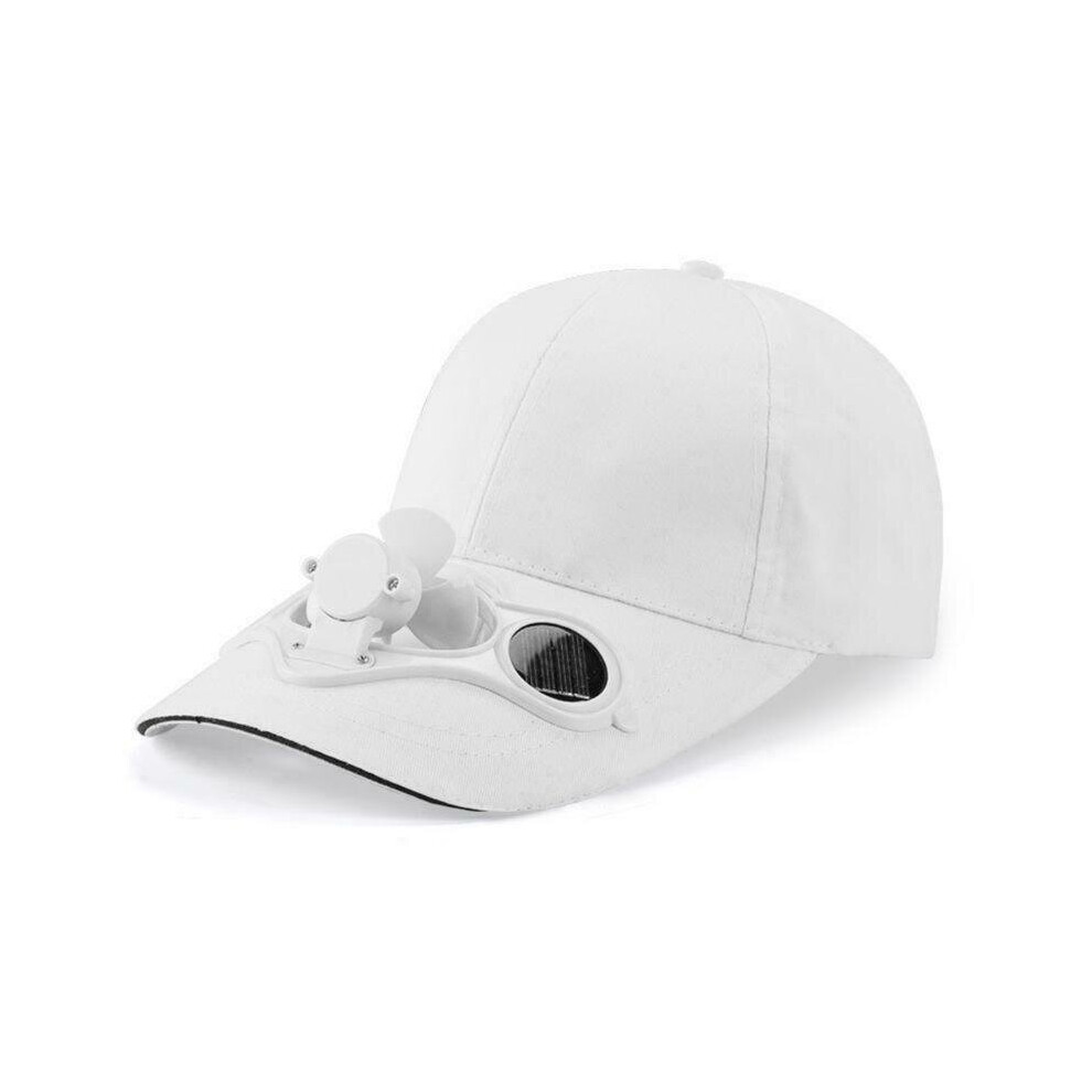 (WHITE HAT) Solar Panel Cooling Fan Hat Cap Summer Camping Visor Baseball