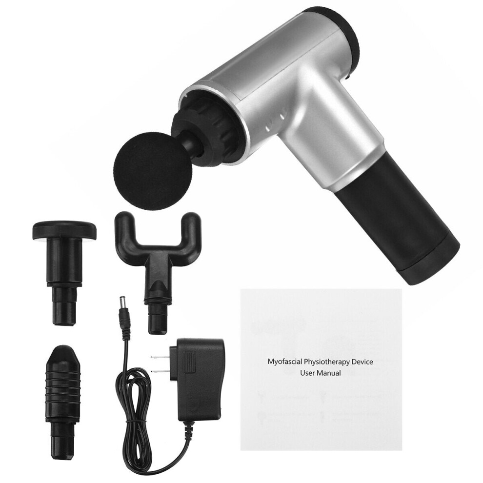 Greenzech (Silver, Eu Plug) Electric Percussion Massager 6 Speeds Rechargeable Muscle Vibration