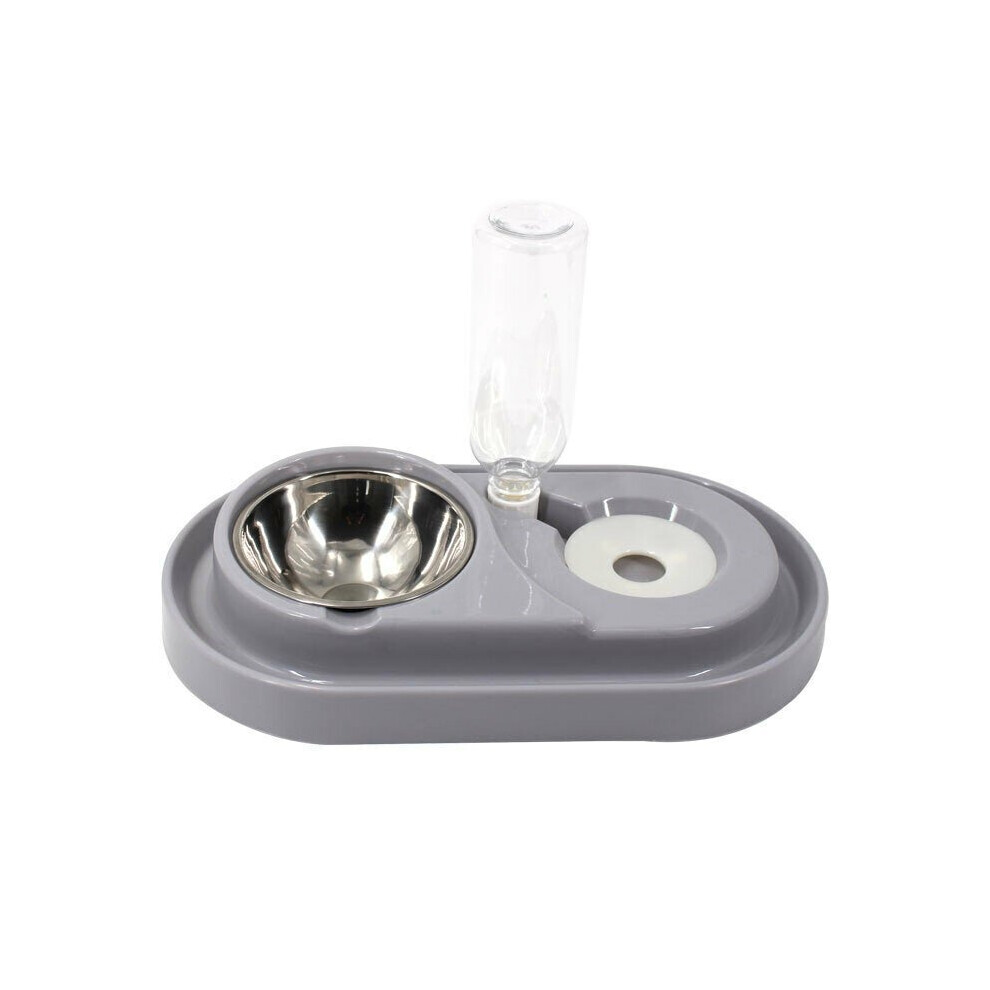 (Gray) Pet Bowl Autoxic Feeder Double Bowl Pet Water Dispenser Multifunctional Pet Feeder with Water Bottle