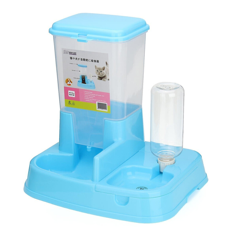 (Light Blue) Pet Cat Dog Autoxic Water Drinker Dispenser Food Feeder Dish Bowl Bottle Pet Bowl