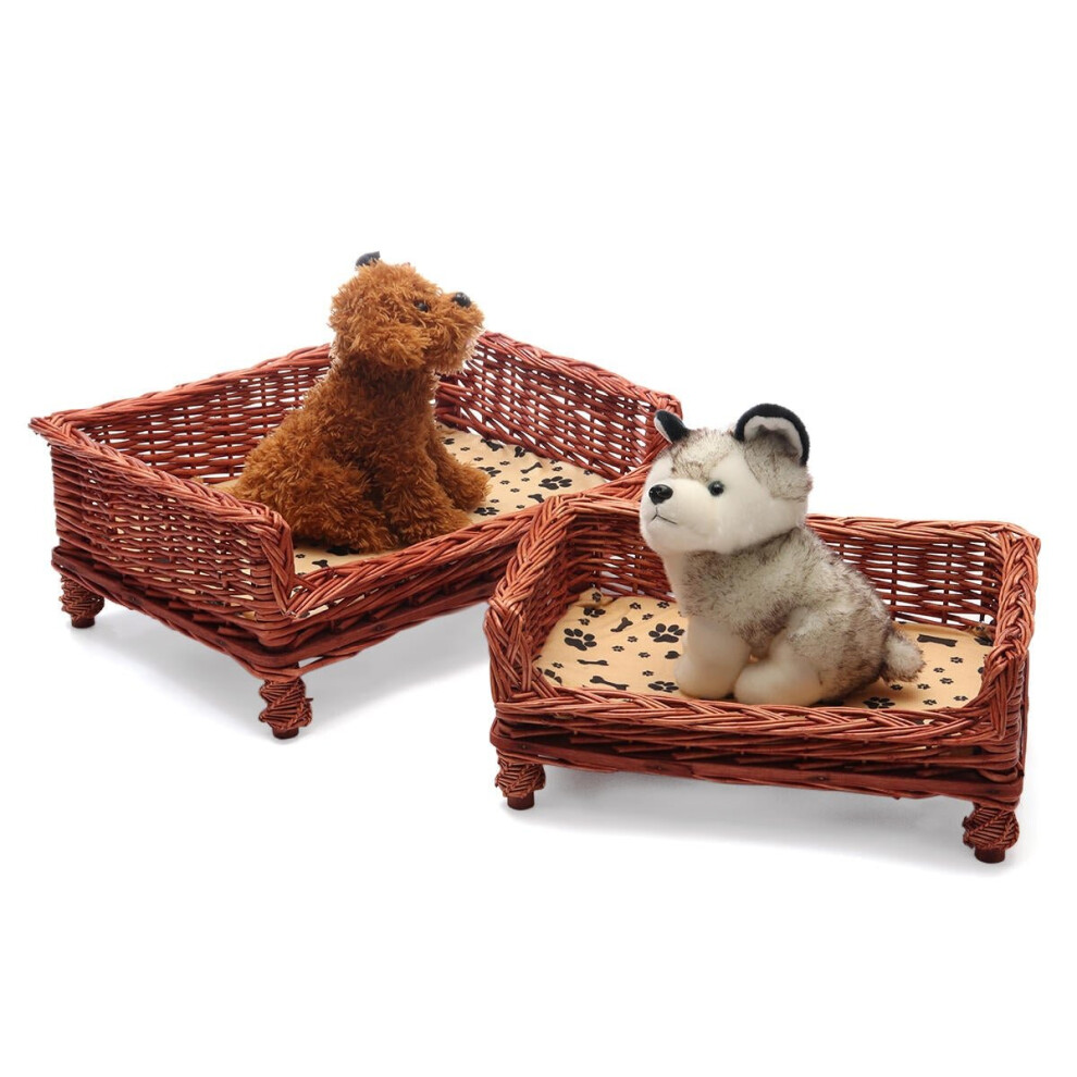 (S) Wicker Pet Bed Dog Cat Basket Shabby Chic Sleeping Durable Washable