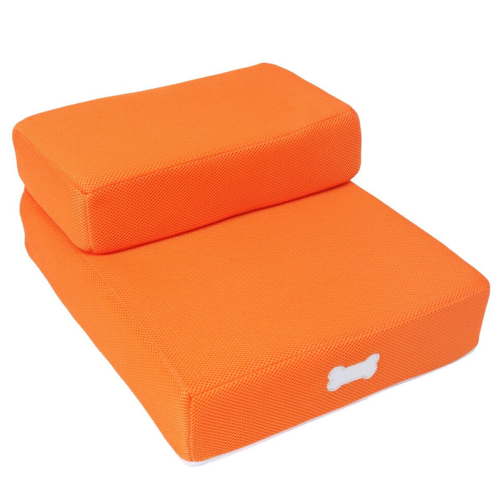 (Orange) Pet Stair 2 Step Portable Puppy Dog Cat Soft Indoor Sofa Bed Folding Ramp Ladder Pet Bed