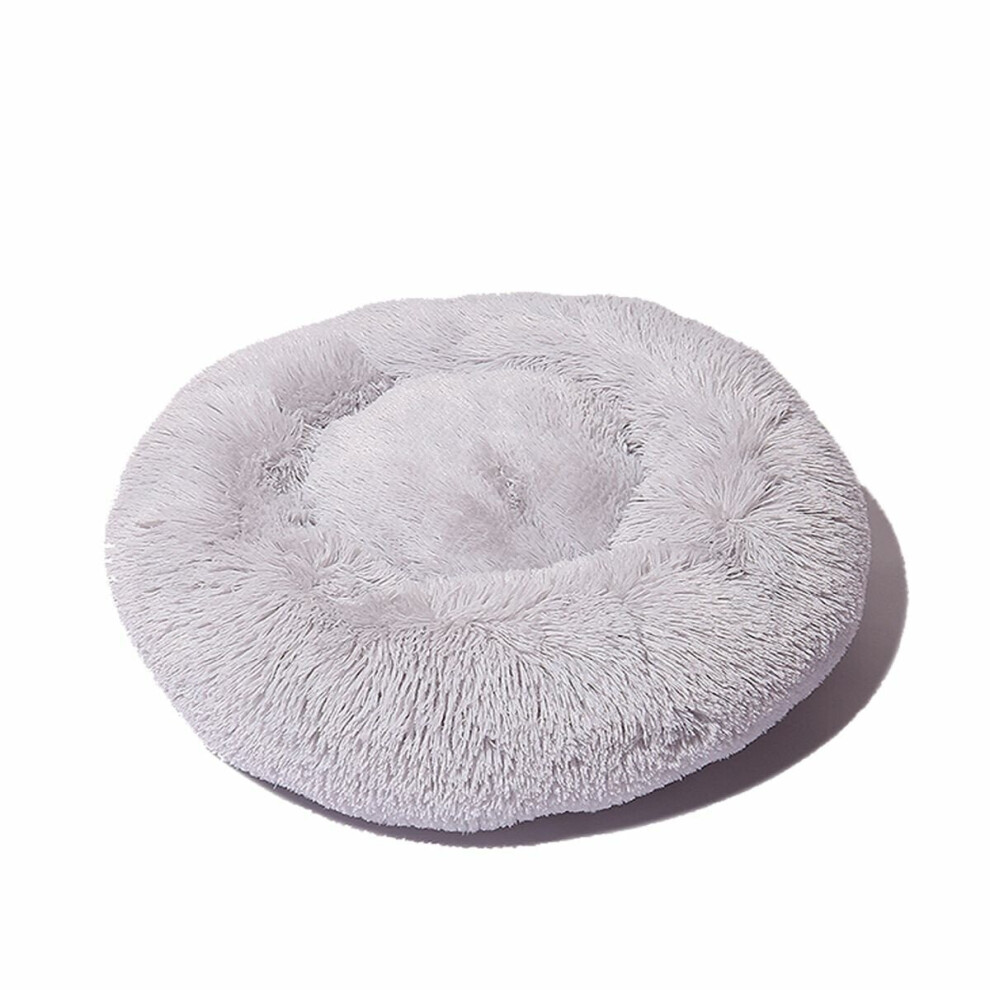 (Light Grey) 80cm Plush Fluffy Soft Pet Bed for Cats & Dogs Calming Bed Pad Soft Mat Home