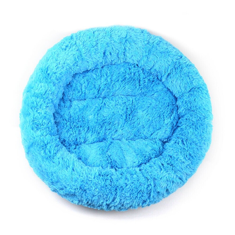 (Blue) 55CM Lu*ury Shag Warm Fluffy Pet Dog Puppy Round Fur Donut Cushion Mat Pet Bed