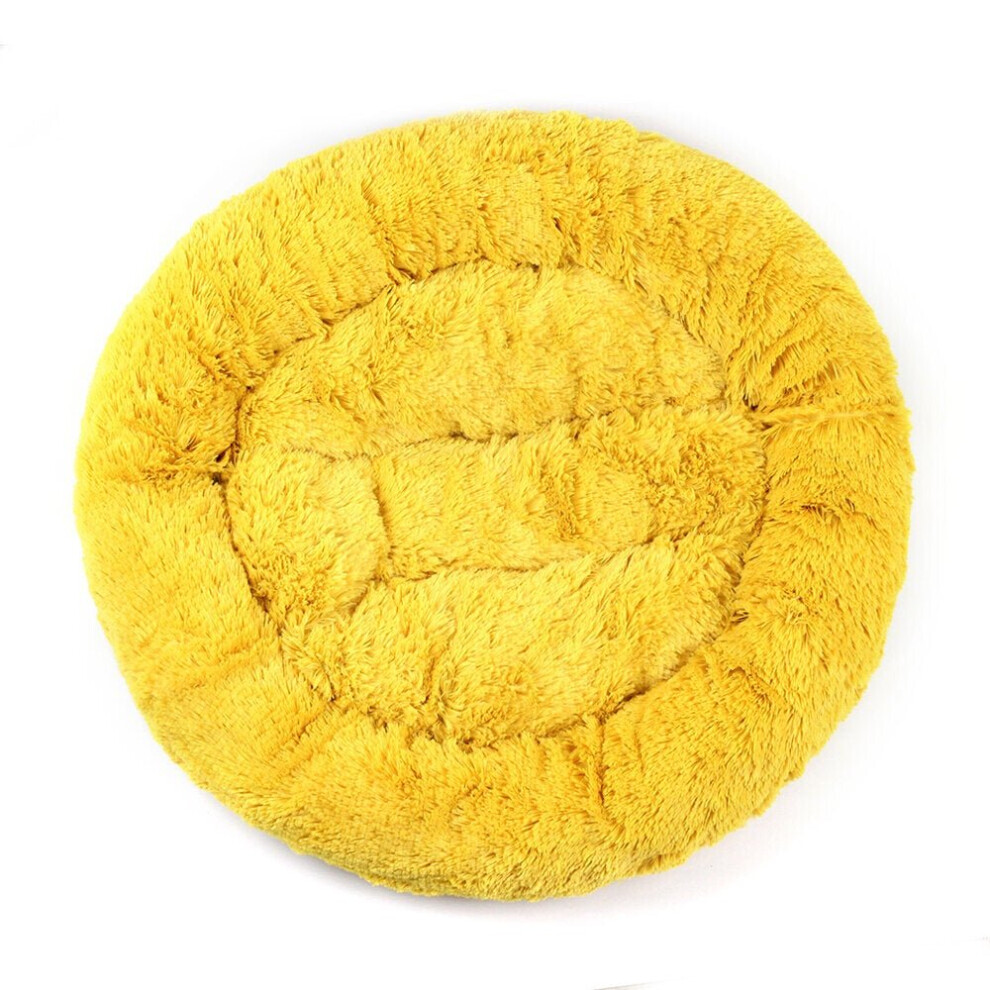 (Yellow) 55CM Lu*ury Shag Warm Fluffy Pet Dog Puppy Round Fur Donut Cushion Mat Pet Bed