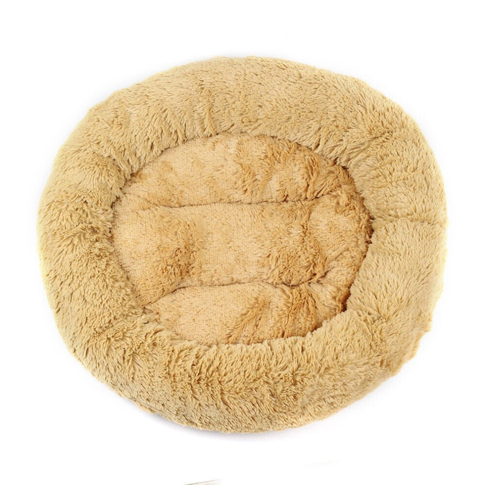 (Brown) 55CM Lu*ury Shag Warm Fluffy Pet Dog Puppy Round Fur Donut Cushion Mat Pet Bed