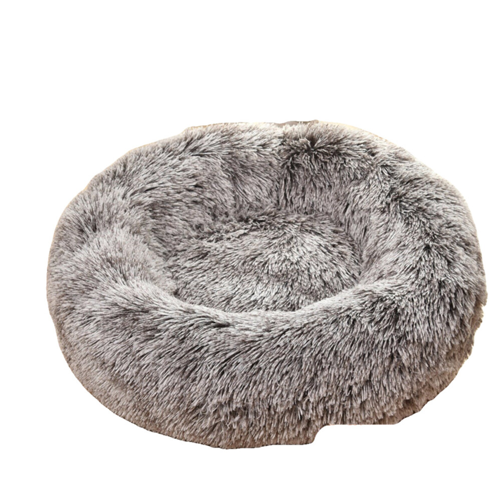 (Coffee, M) Pet Dog Cat Calming Bed Round Warm Soft Plush Sleeping Bed Donut Cushion