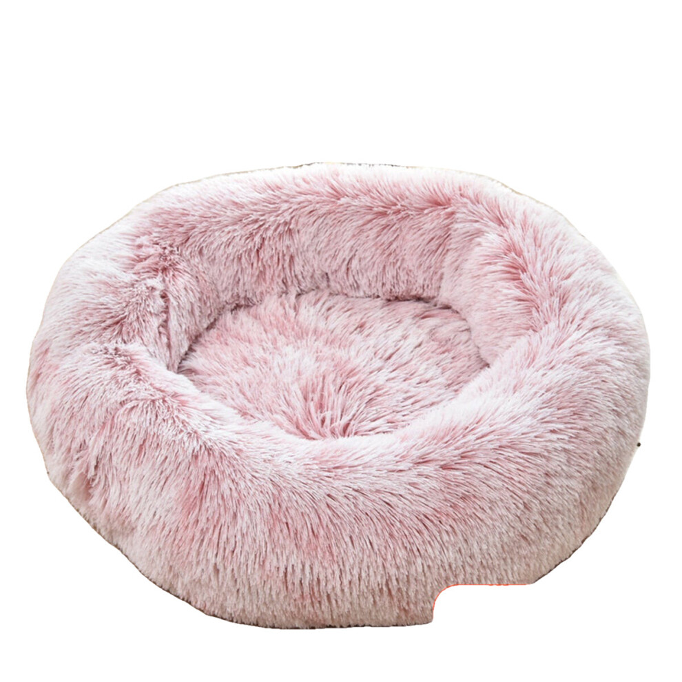 (Red, M) Pet Dog Cat Calming Bed Round Warm Soft Plush Sleeping Bed Donut Cushion