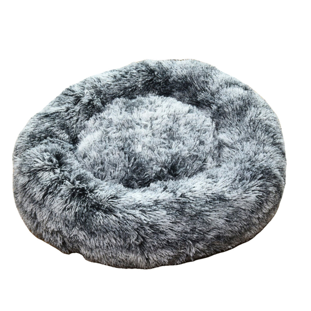 (Black, M) Pet Dog Cat Calming Bed Round Warm Soft Plush Sleeping Bed Donut Cushion