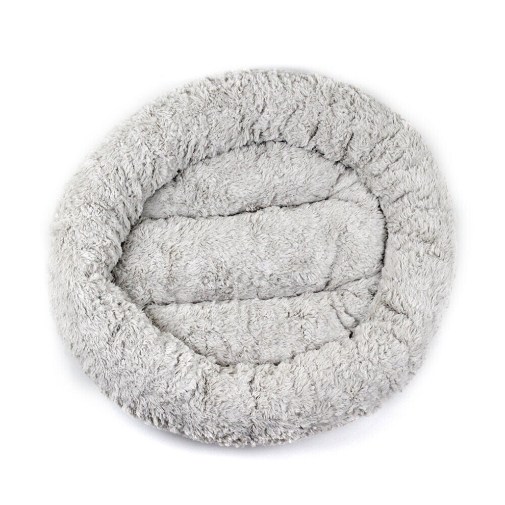 (Grey) 55CM Lu*ury Shag Warm Fluffy Pet Dog Puppy Round Fur Donut Cushion Mat Pet Bed