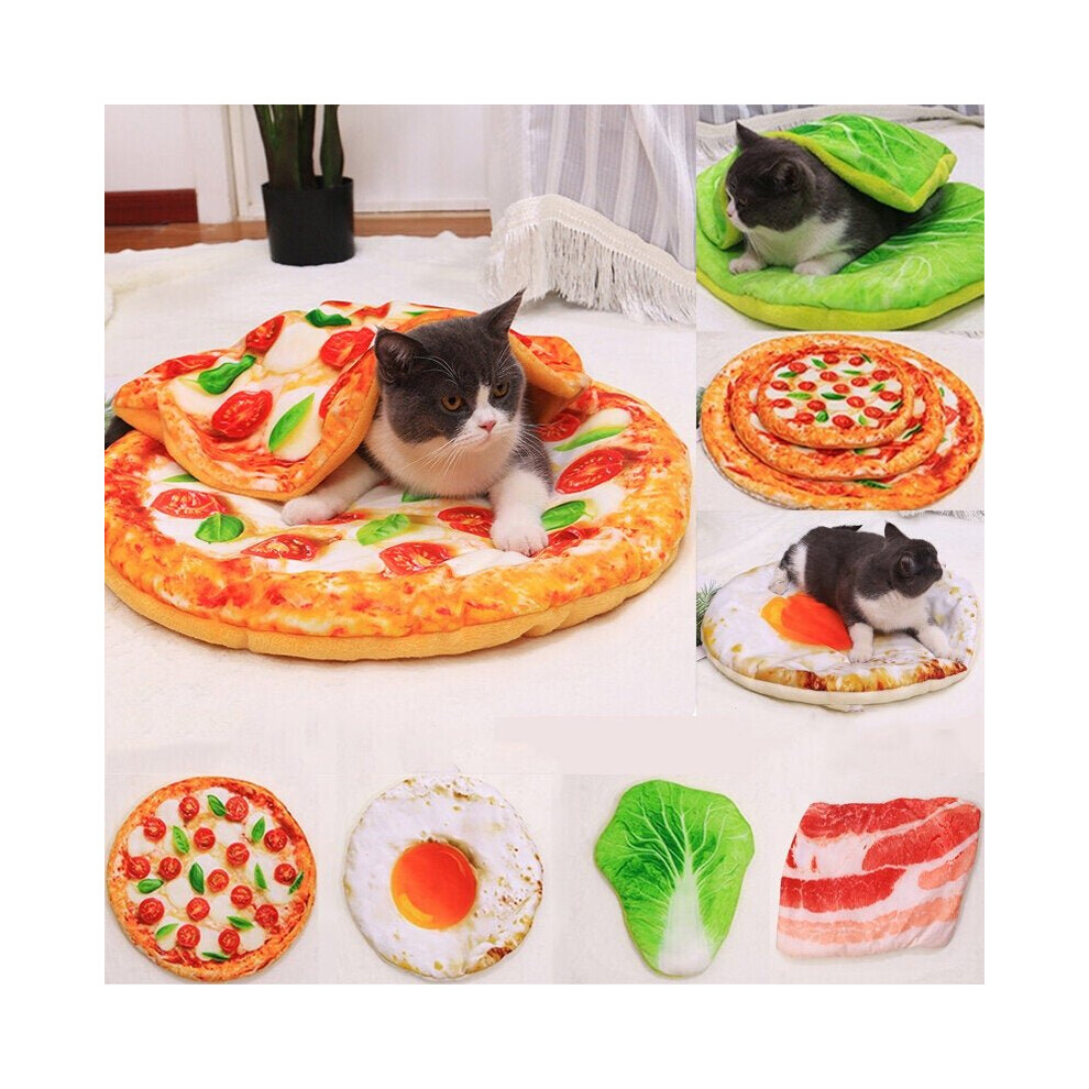(S, Type B) Fried Eggs Bacon Chinese Cabbage Pattern Pet Mat Round Cat Puppy Bed Blanket Dog Mat Pet Cat Sleeping Beds Nest
