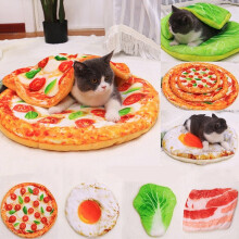 (M, Type D) Fried Eggs Bacon Chinese Cabbage Pattern Pet Mat Round Cat Puppy Bed Blanket Dog Mat Pet Cat Sleeping Beds Nest