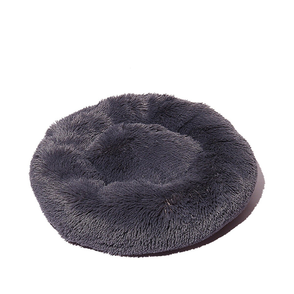 (Dark Grey) 50cm Plush Fluffy Soft Pet Bed for Cats Dogs Circular Design Calming Bed