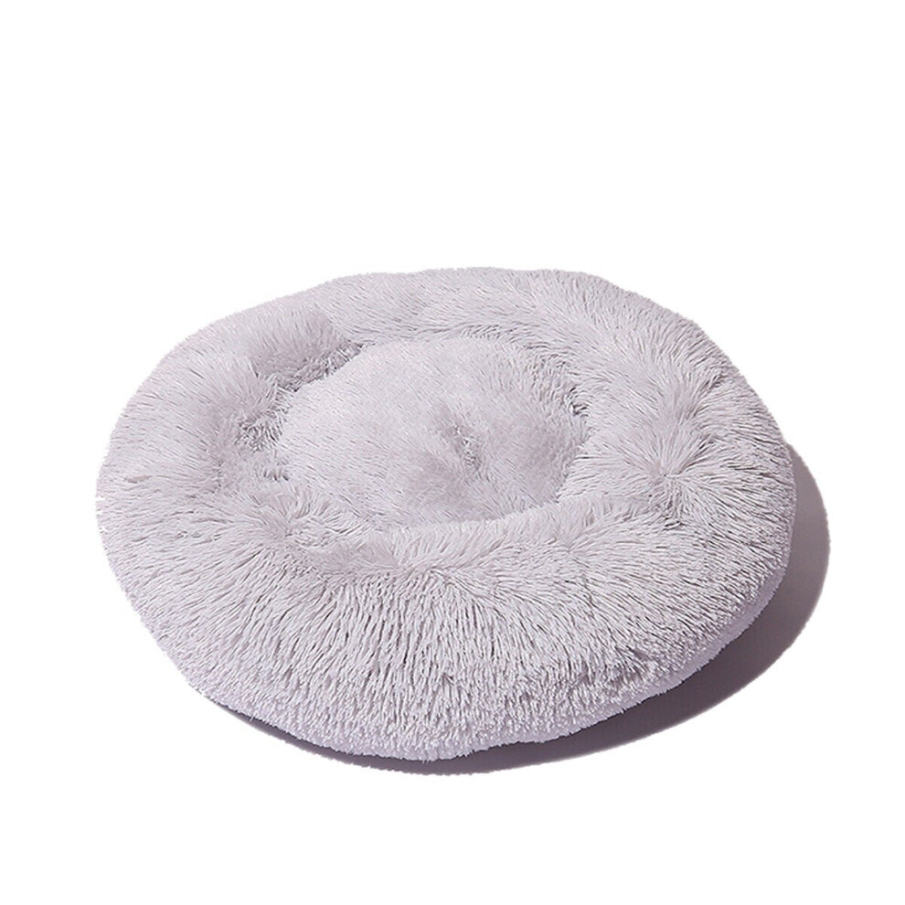 (Light Grey) 50cm Plush Fluffy Soft Pet Bed for Cats Dogs Circular Design Calming Bed