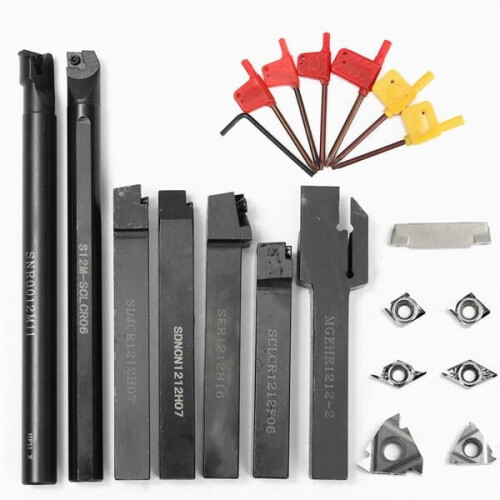 7pcs 12mm Shank Lathe Turning Tool Holder with 7pcs Carbide Inserts 1