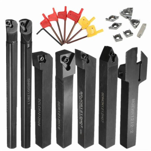 7pcs 12mm Shank Lathe Turning Tool Holder with 7pcs Carbide Inserts 2