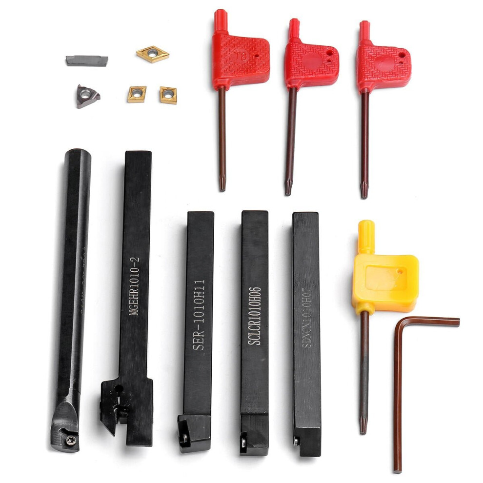 5Pcs 10Mm Shank Lathe Turning Tool Holder Boring Bar Cnc Tools Set With Carbide Inserts And Wrenches 3654659102188