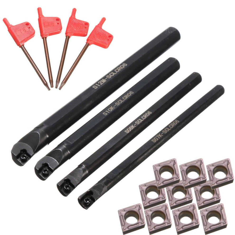 4pcs 7/8/10/12mm Lathe Boring Bar Turning Tool With 10pcs CCMT0602 Inserts