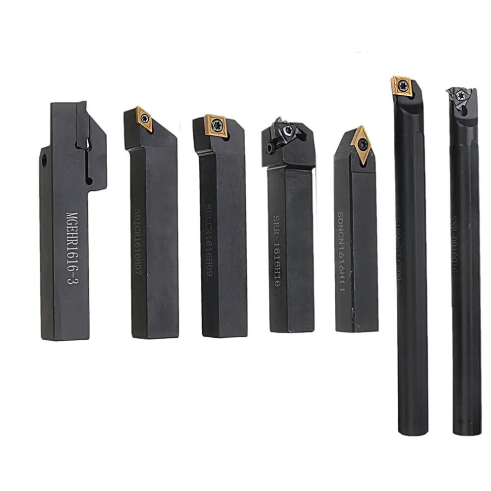 7Pcs 16Mm Shank Lathe Turning Tool Holder Boring Bar Cnc Tools Set With Carbide Inserts And Wrenches Hard Alloy 3654659283924