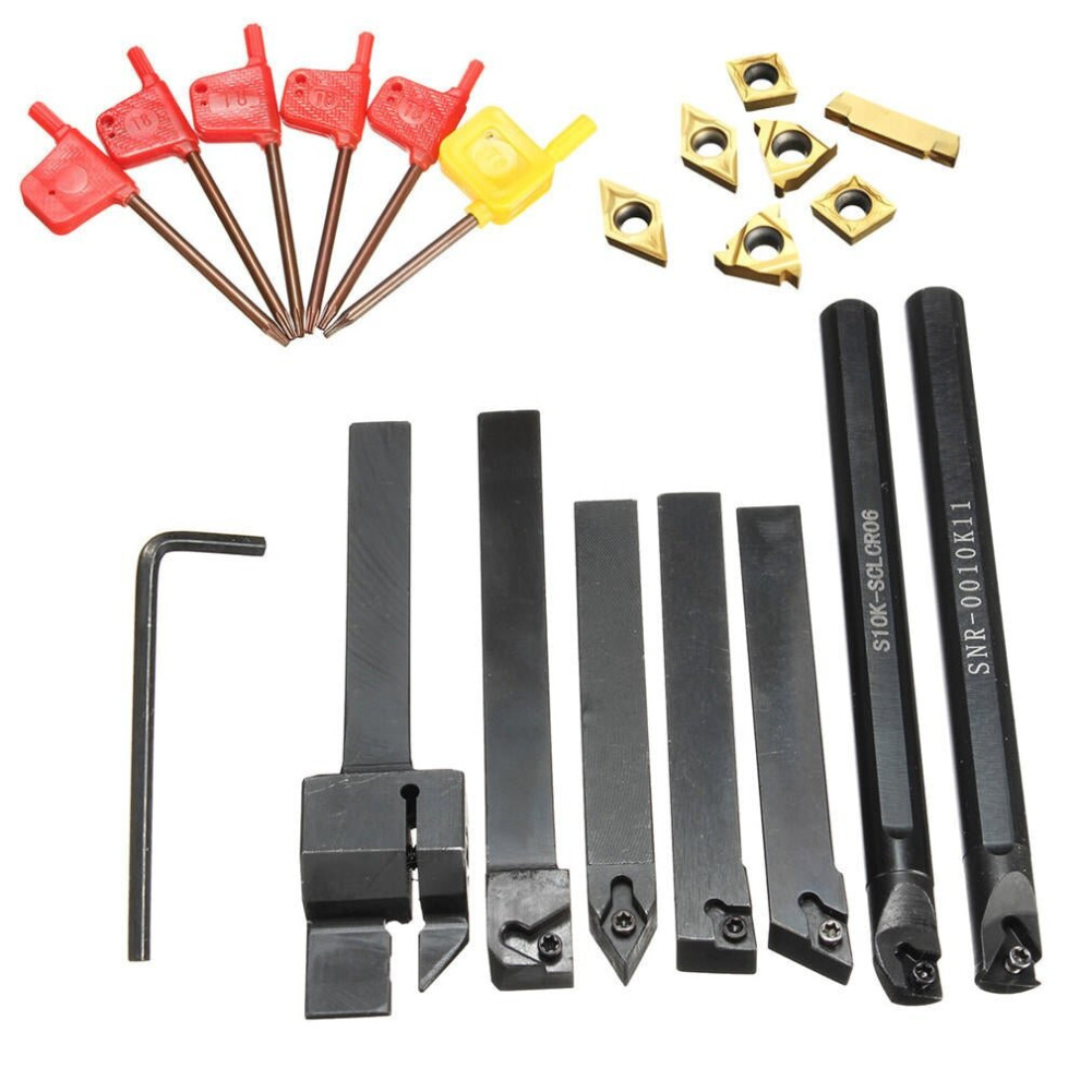 7Pcs 10Mm Lathe Turning Boring Bar Tool Holder With T8 Wrenches And Carbide Inserts 3654659368799