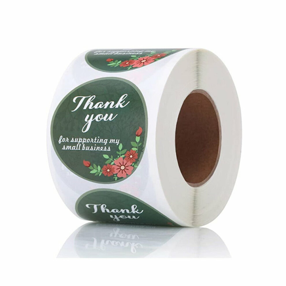 (Green White) 500Pcs/Roll 25mm Thank You Round Sticker Wedding Flower Gift Self-Adhesive Label