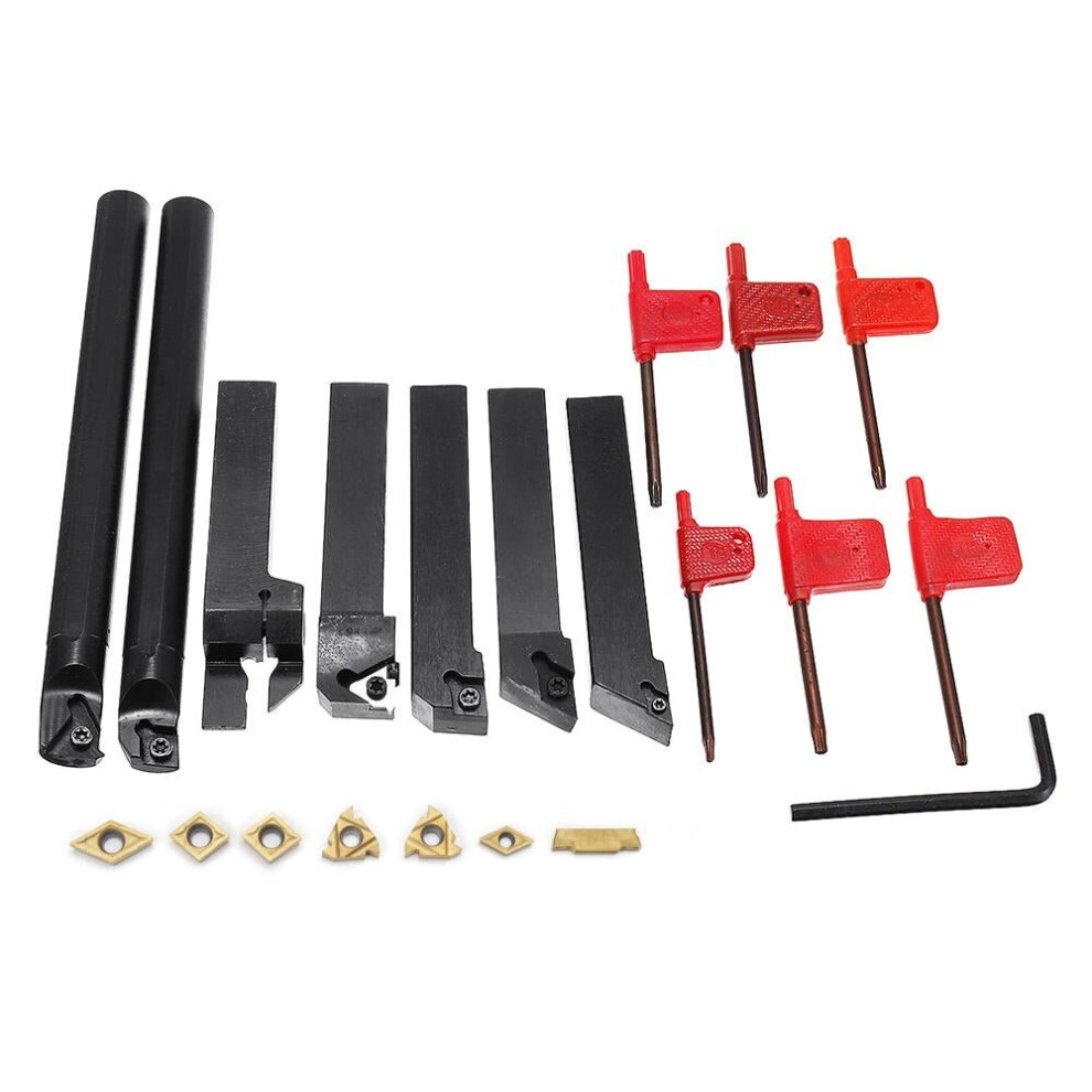 7Pcs 16Mm Shank Lathe Boring Bar Turning Tool Holder Set With Carbide Inserts And Wrenches 3654659283894