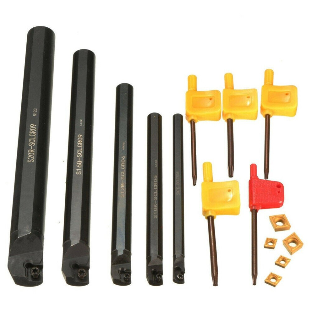 15pcs 7/10/12/16/20mm Lathe Turning Tool Holder with CCMT060204 Inserts and Wrench