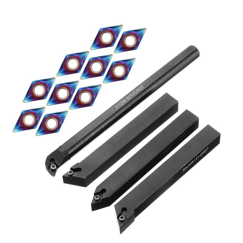 4Pcs 12Mm Lathe Turning Tool Holder With 10Pcs Blue Nano Dcmt070204 Carbide Inserts 3654657576103