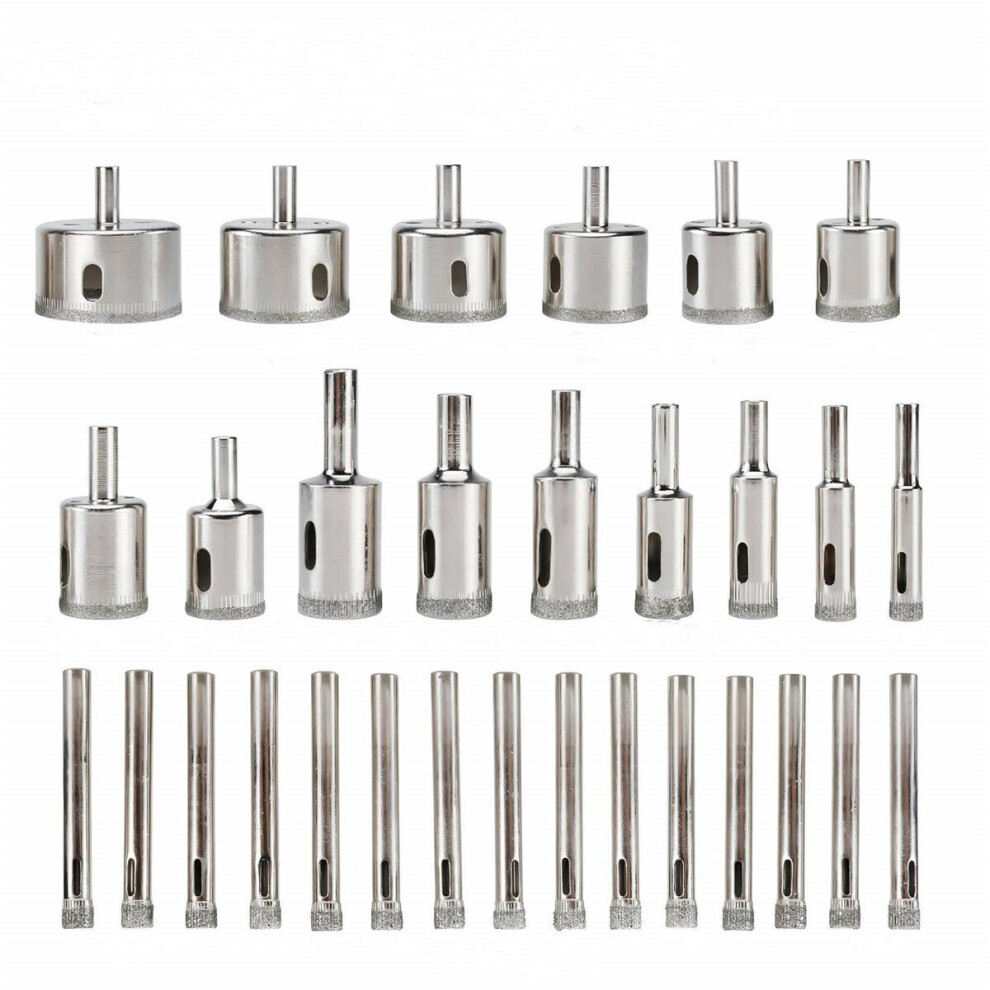 30Pcs 6-50Mm Diamond Coated Hole Saw Drill Bits Glass Bit Set Tile Kit For Porcelain Marble 3654659273154