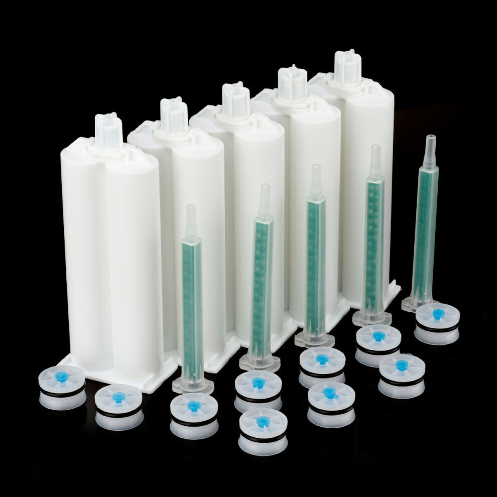 5Pcs/set 50ml 1:1 AB Glue Tube Dual Glue Cartridge Two Component Dispenser Tube with Mixing Tube Mixing Syringe for Industrial Glue Applicator