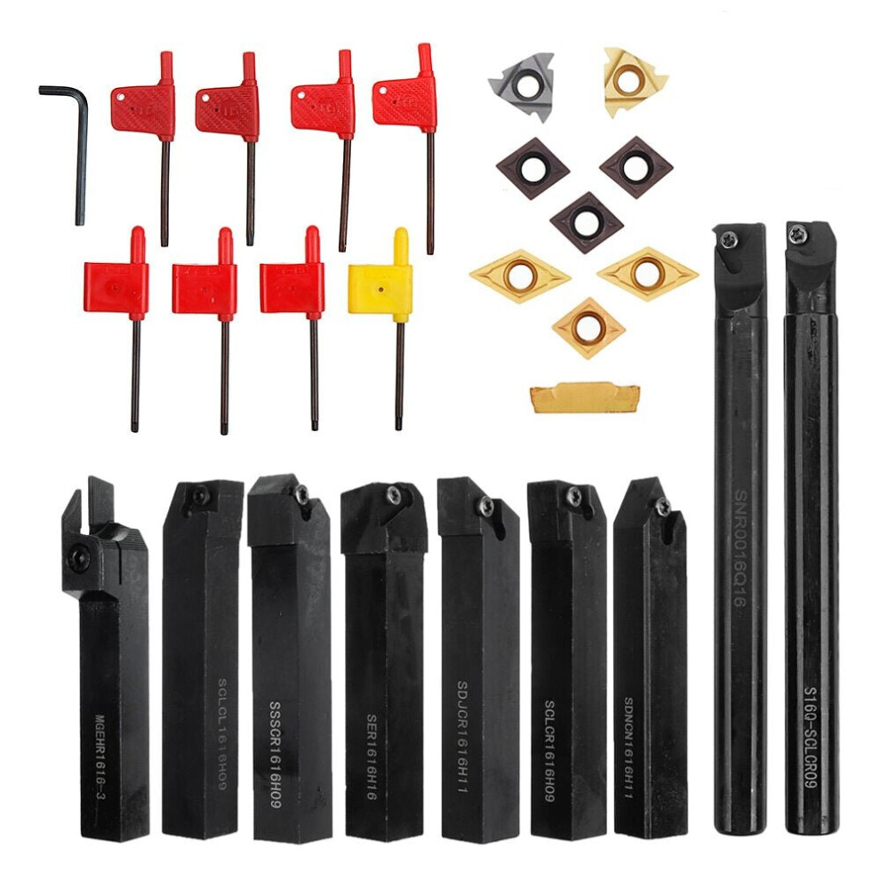 9pcs 16mm Shank Lathe Boring Bar Turning Tool Holder Set with Carbide Inserts