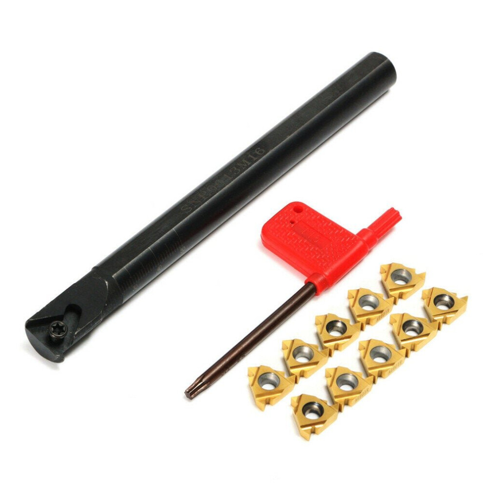 Lathe Turning Tool Holder with 10pcs 16IR AG60 Inserts