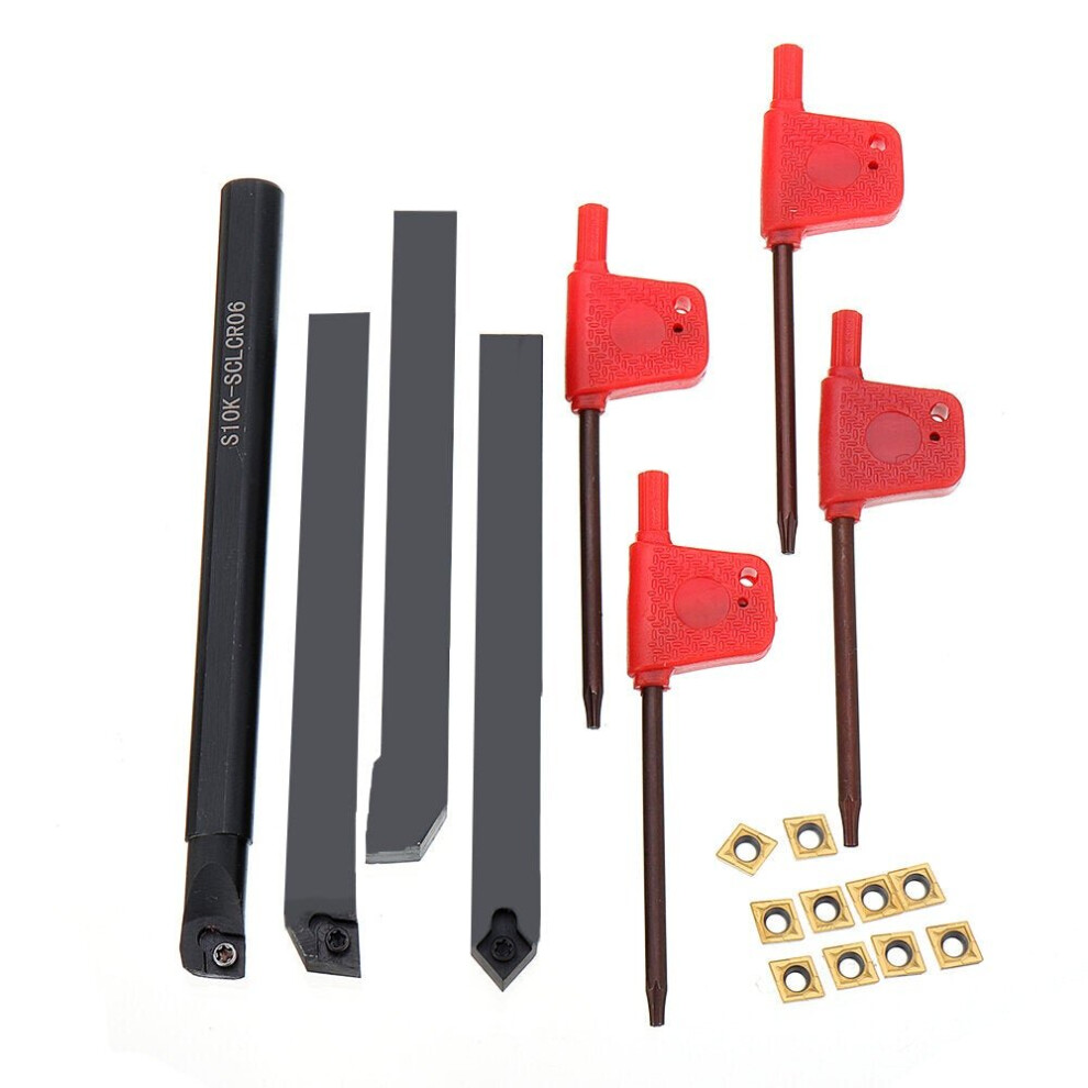 10Mm Shank Lathe Turning Tool Holder Boring Bar With 10Pcs Ccmt060204 Carbide Inserts 3654659400000