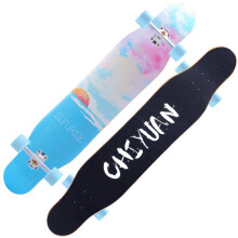 (White blue) 118x23cm 7-layer Maple Longboard with Silent Bearing and Sandpaper Brush Street Dance Board with Flashing Wheel